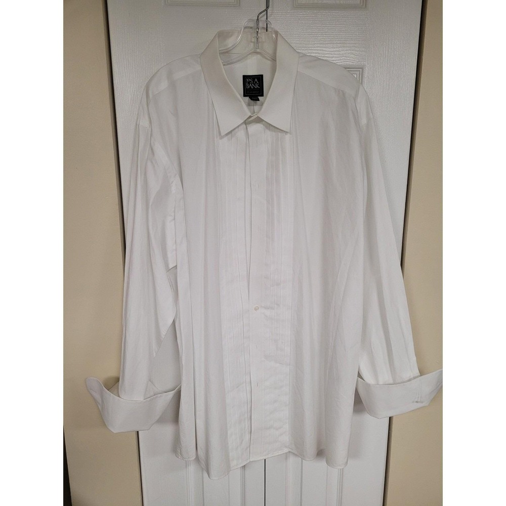 Jos A Bank Executive White Pleated Tuxedo Formal Dress Shirt 18.5 35 Cotton